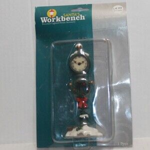 O'Well Santa's Workbench Clock With Wreath Christmas Village Clock